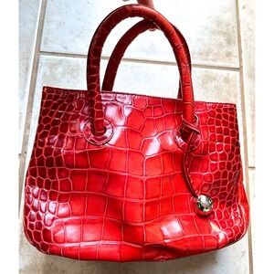 Y2K‎ Furla Red Orange Croc Embossed Leather Handbag Made in Italy